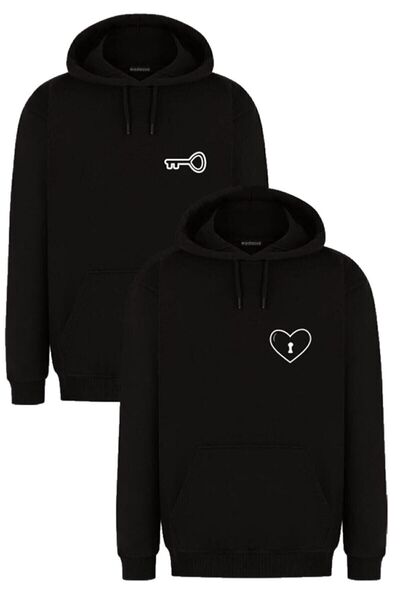 LORVANIY سترة بغطاء للرأس سوداء كبيرة الحجم مطبوعة على شكل قمر