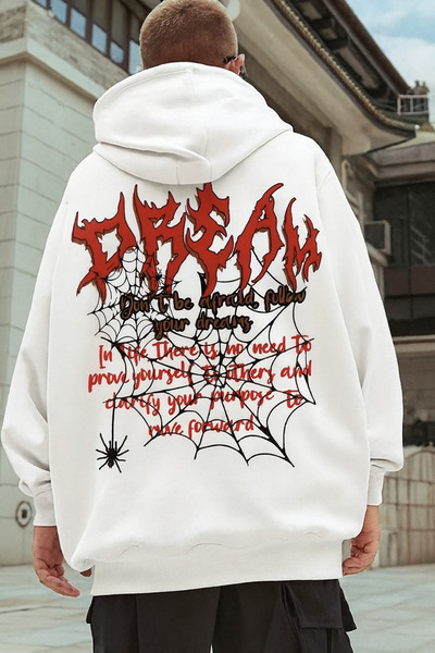 CLASSY.MODA Φούτερ Unisex oversized με κουκούλα Dream Lettering Spider Web an...