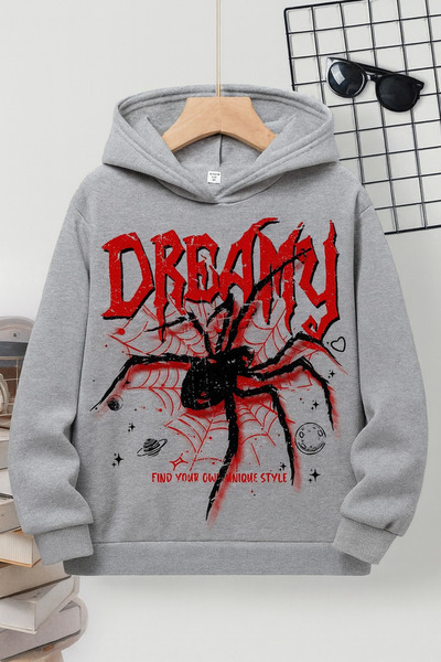 CLASSY.MODA سويت شيرت للجنسين قصة فضفاضة بغطاء رأس بنمط شبكة العنكبوت الحالمة...