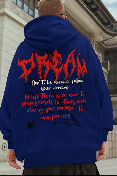 CLASSY.MODA Φούτερ Unisex oversized με κουκούλα Dream Lettering Spider Web an...