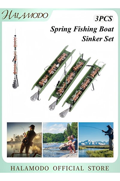 HALAMODO مجموعة ثقل صيد زنبركي للقوارب مكونة من 3 قطع مع خطاف هاليلويا ومغذي ...