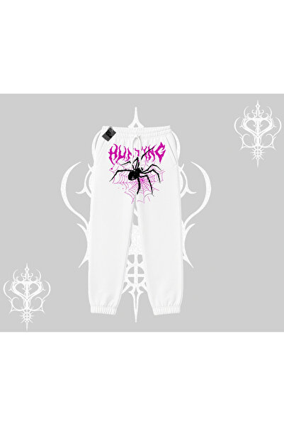Tarzsokak White Elastic Sweatpants Autumn Spider