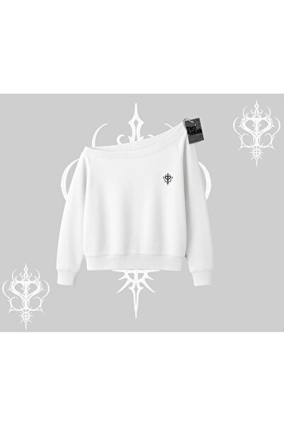 Tarzsokak Beyaz Kayık Yaka Sweatshirt Özel logolu