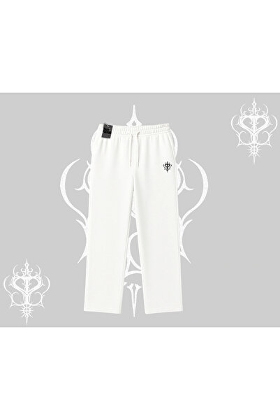 Tarzsokak Λευκό φαρδύ παντελόνι φόρμας με προσαρμοσμένο λογότυπο