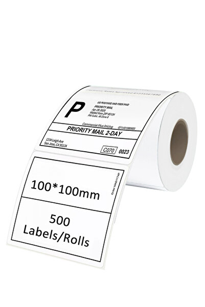 L&Wen ملصقات حرارية، لفائف ملصقات متعددة الأغراض للباركود والبريد، 100 مم × 100 مم، 500 قطعة/لفة