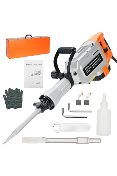 GearZone Demolition Jack Hammer, 3800W 1400RPM Concrete Breaker, 2pcs Chisel with Gloves