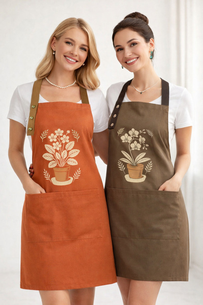 Hulganz Kitchen Apron Set of 2 Stain Resistant Water Repellent Fabric Colorfast Print Orchid Violet Floral Apron