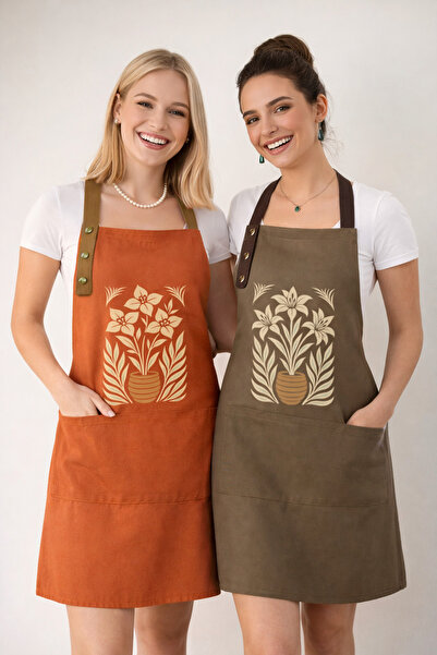 Hulganz طقم مريلة مطبخ من قطعتين، مقاومة للبقع، قماش طارد للماء، لا يبهت، مطبوعة بنقش زهور الزنبق والبيجونفيل