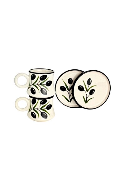 2’li Takım Zeytin Desenli El Yapımı kazan Seramik Kahve Fincanı, Kahve Fincanı, Hand made