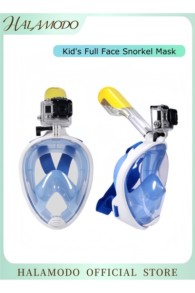 HALAMODO قناع غطس كامل الوجه للأطفال مع حامل كاميرا، قابل للطي، رؤية بانورامي...