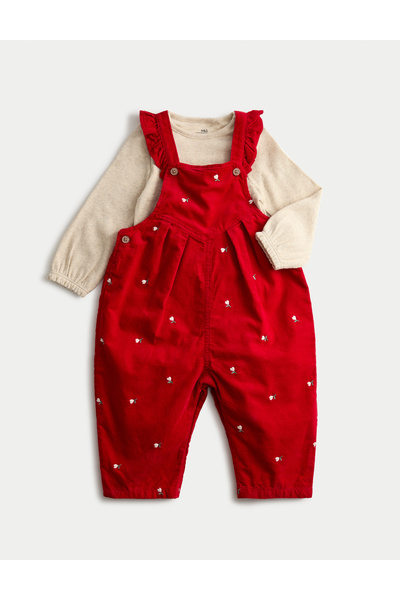 Marks & Spencer 2'li Pamuklu Çiçek Desenli Salopet Takımı