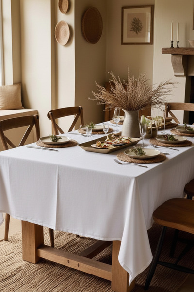 OTEXSA Cotton White Tablecloth Water Repellent Stain Resistant Durable