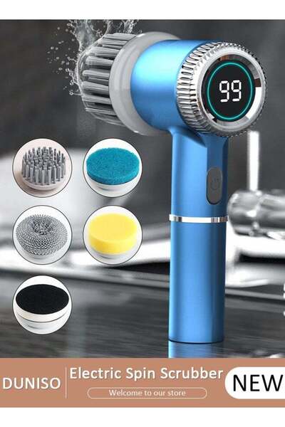 DOMEET مكنسة كهربائية دوارة، 5 في 1، مكنسة كهربائية للحمام مع 3 سرعات قابلة ل...