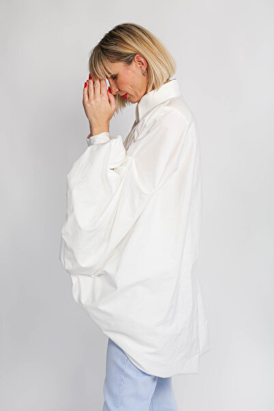 LOFTY FASHION Camasa fluture, alba cu maneci bufante si design unicat