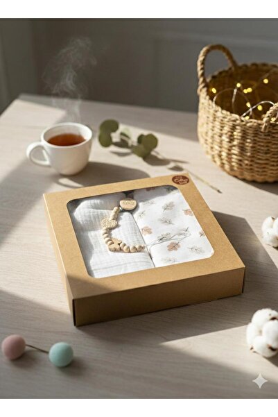 BİLGEN Style Baby Blanket Muslin Cotton Set Boxed with Comb and Pacifier Holder