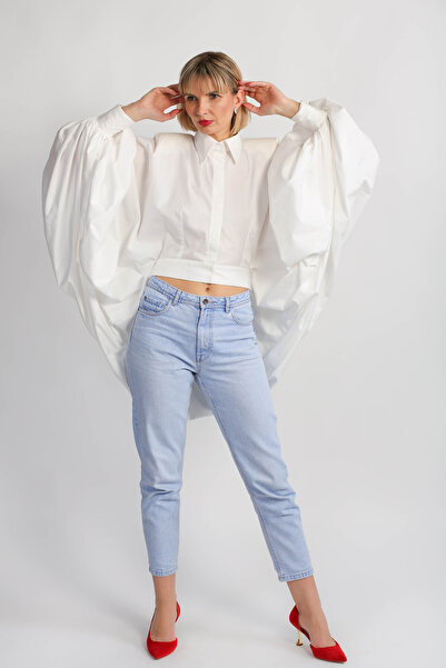 LOFTY FASHION Camasa fluture, alba cu maneci bufante si design unicat