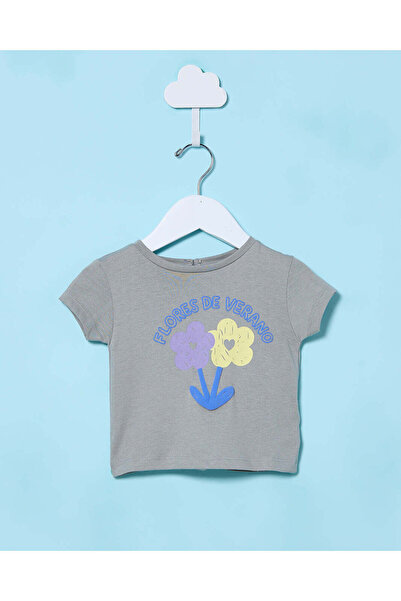 REDTAG Infant Girls Grey Printed T-Shirt