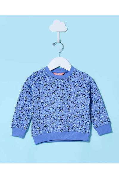 REDTAG Infant Girls Blue Printed Sweatshirt