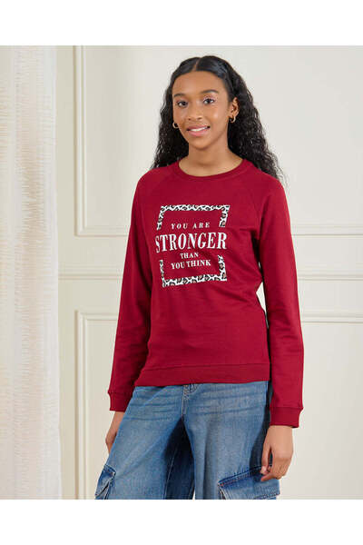 REDTAG Senior Girls Red Printed Sweatshirt