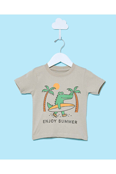 REDTAG تي شيرت رمادي مطبوع للأولاد الرضع