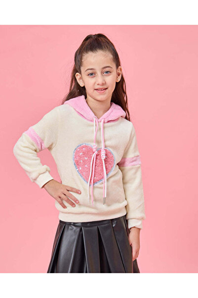 REDTAG Girls White Embroidered Hooded Sweatshirt