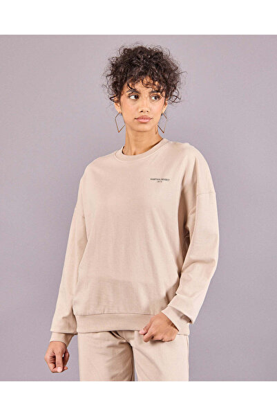 REDTAG Women Beige Solid Round Neck Sweatshirt