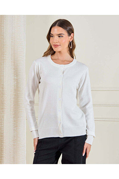 REDTAG Women White Knitted Cardigan