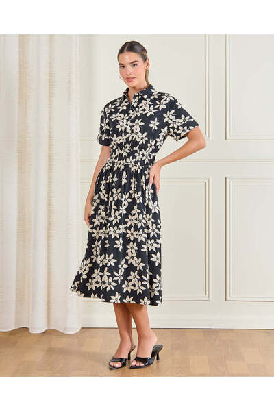 REDTAG فستان واسع الأرجل أسود مطبوع للنساء