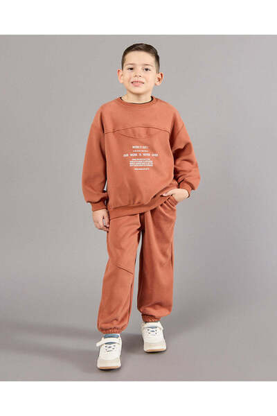 REDTAG Boys Brown Printed Jog Set (2 Piece)