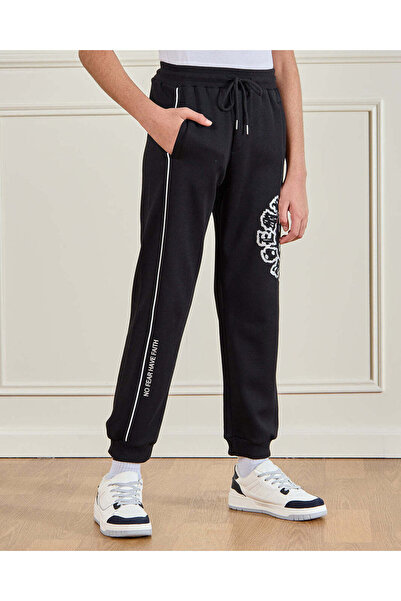 REDTAG Senior Boys Black Print Active Pant