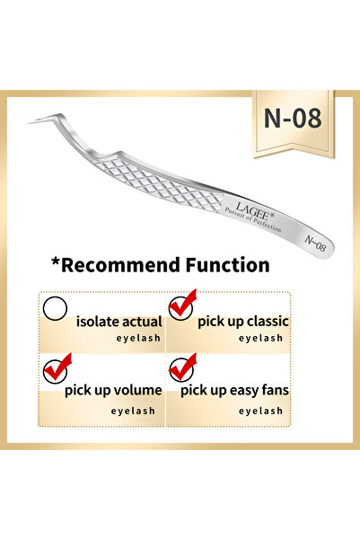 Choice3 ملقط N-08 LAGEE لتطويل الرموش، دقيق وفاخر، بمقبض ماسي، مصنوع من الفول...