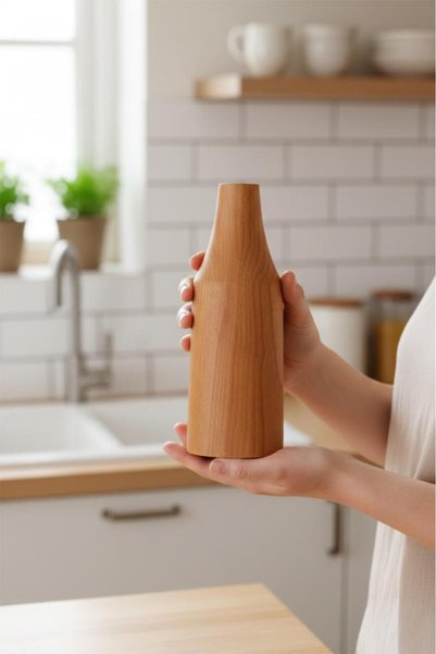 Atbyhome Ahşap Vazo 2'li Büyük Küçük Dekoratif Saksı