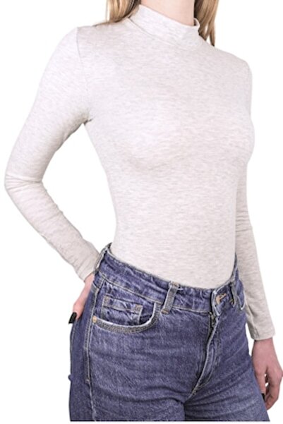 LUAN Women's Turtleneck Sweater, Slimfit, Light Gray Melange