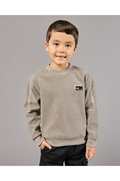 REDTAG Boys Grey Ribbed Sweatshirt