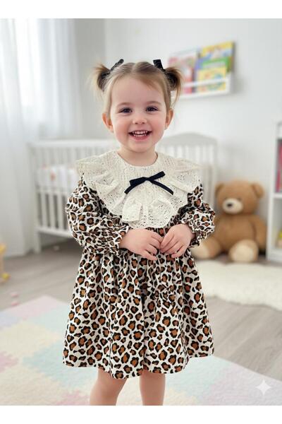 BİLGEN Style ROCHIE LEOPARDĂ PENTRU FĂȚĂ, ROCHIE DE ZI DE SĂRĂTĂ, Guler broda...