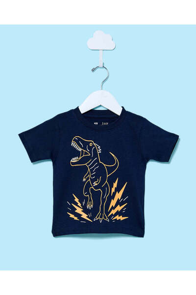 REDTAG تي شيرت مطبوع باللون الأزرق البحري للأولاد الرضع