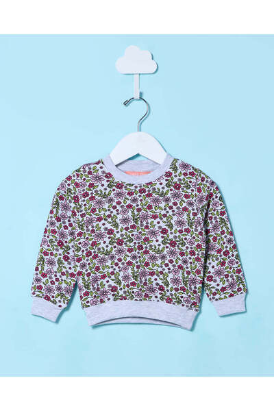 REDTAG Infant Girls Grey Printed Sweatshirt