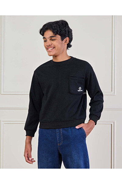 REDTAG Senior Boys Black Printed Sweatshirt
