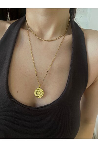 Hoop jewelery Steel Lotus Flower Plate Necklace