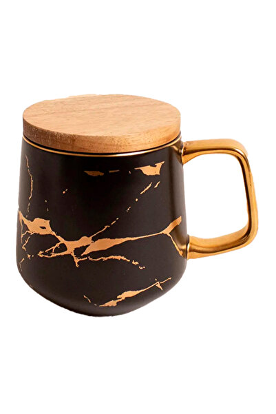 HALAMODO Black Ceramic Coffee Mug Set with Wooden Coaster