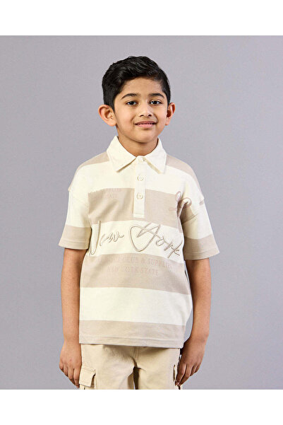 REDTAG Boys Beige Striped Polo Shirt
