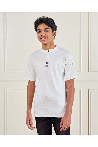 REDTAG Senior Boys White Embellished T-Shirt