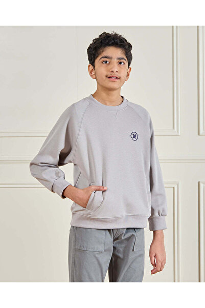 REDTAG Senior Boys Beige Sweatshirt With Kangaroo Pocket