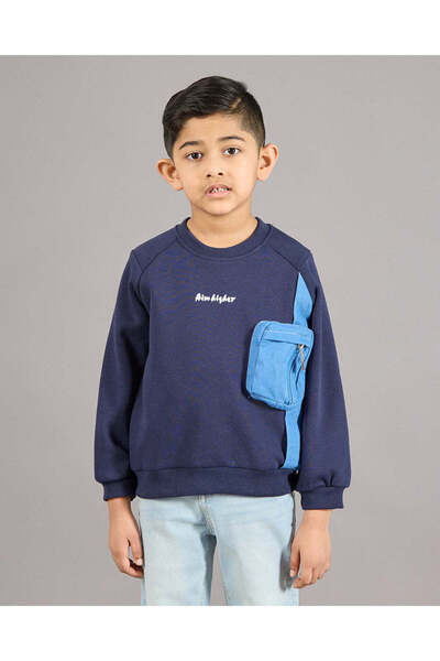 REDTAG Boys Navy With Pocket Sweatshirt