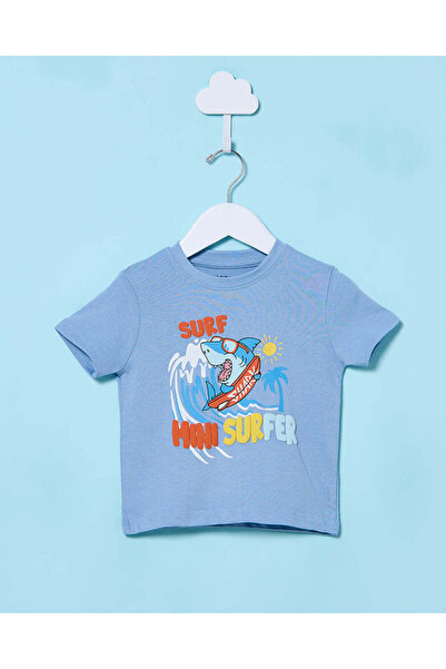 REDTAG Infant Boys Blue Printed T-Shirt