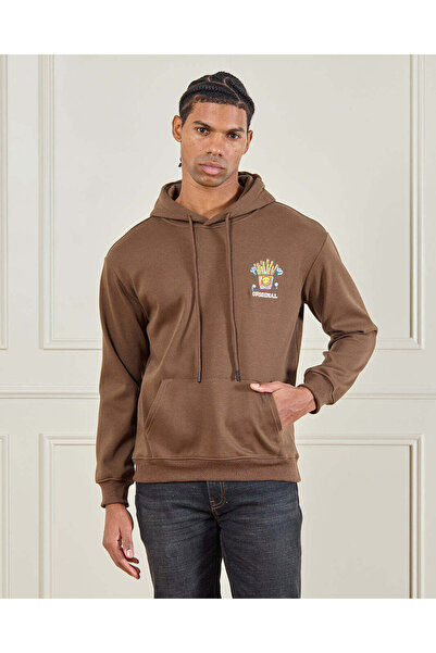 REDTAG Men Brown Bonded Hooded Sweatshirt
