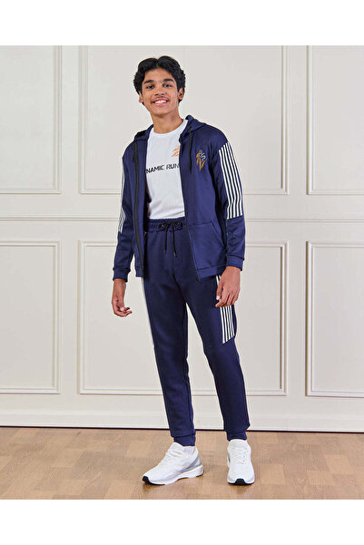 REDTAG Senior Boys White And Navy Hooded Jog Set (3 Piece)