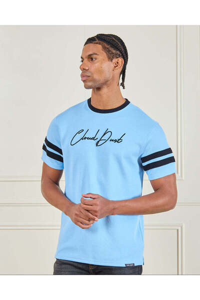 REDTAG Men Blue Pique Printed T-Shirt