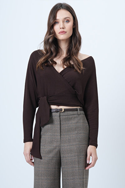 Trend Alaçatı Stili Női keserűbarna elöl-hátul kétsoros gallérral megkötős, r...