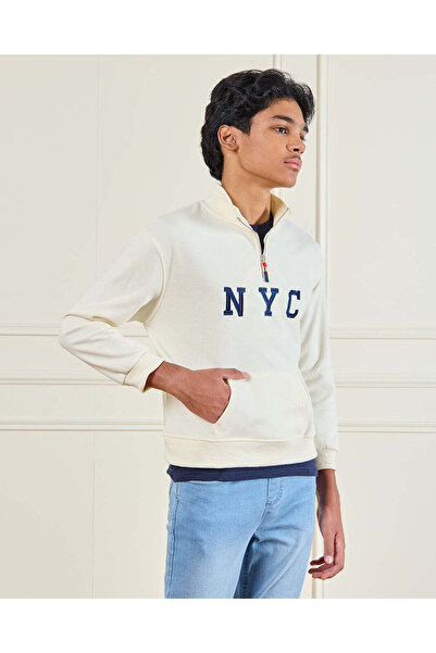 REDTAG Senior Boys White Printed Sweatshirt